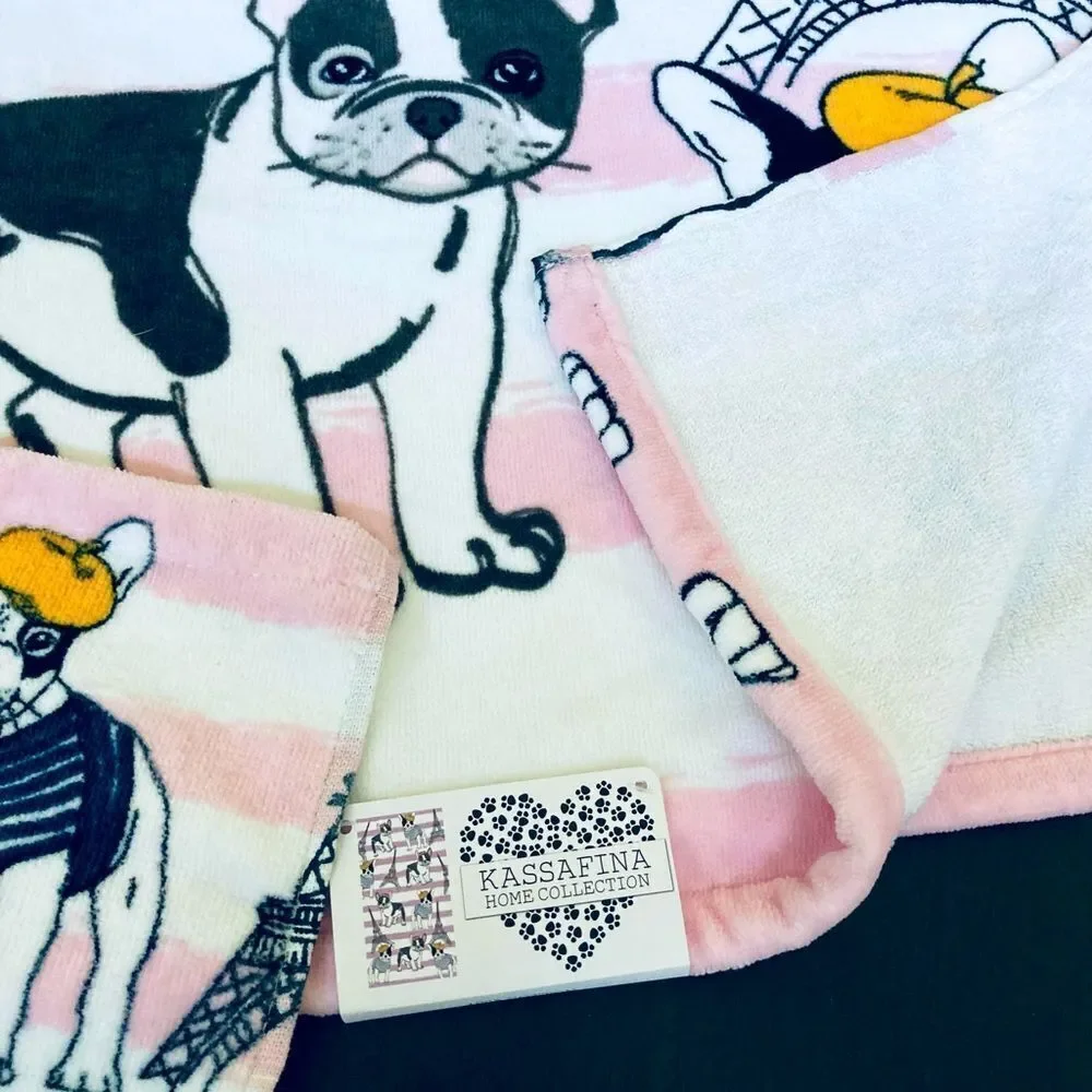Pink Frenchie Dog Paris Eiffel Tower Cotton Bath Towel Set